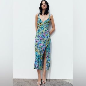 Zara FLORAL PRINT DRESS. Multicolored. Size S. New with Tags.
